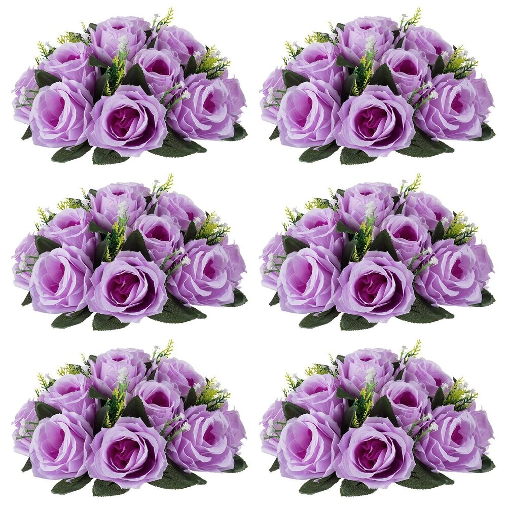 6686 Artificial Flower Centrepieces for Tables - 6 Pcs Lilac Flowers Roses
